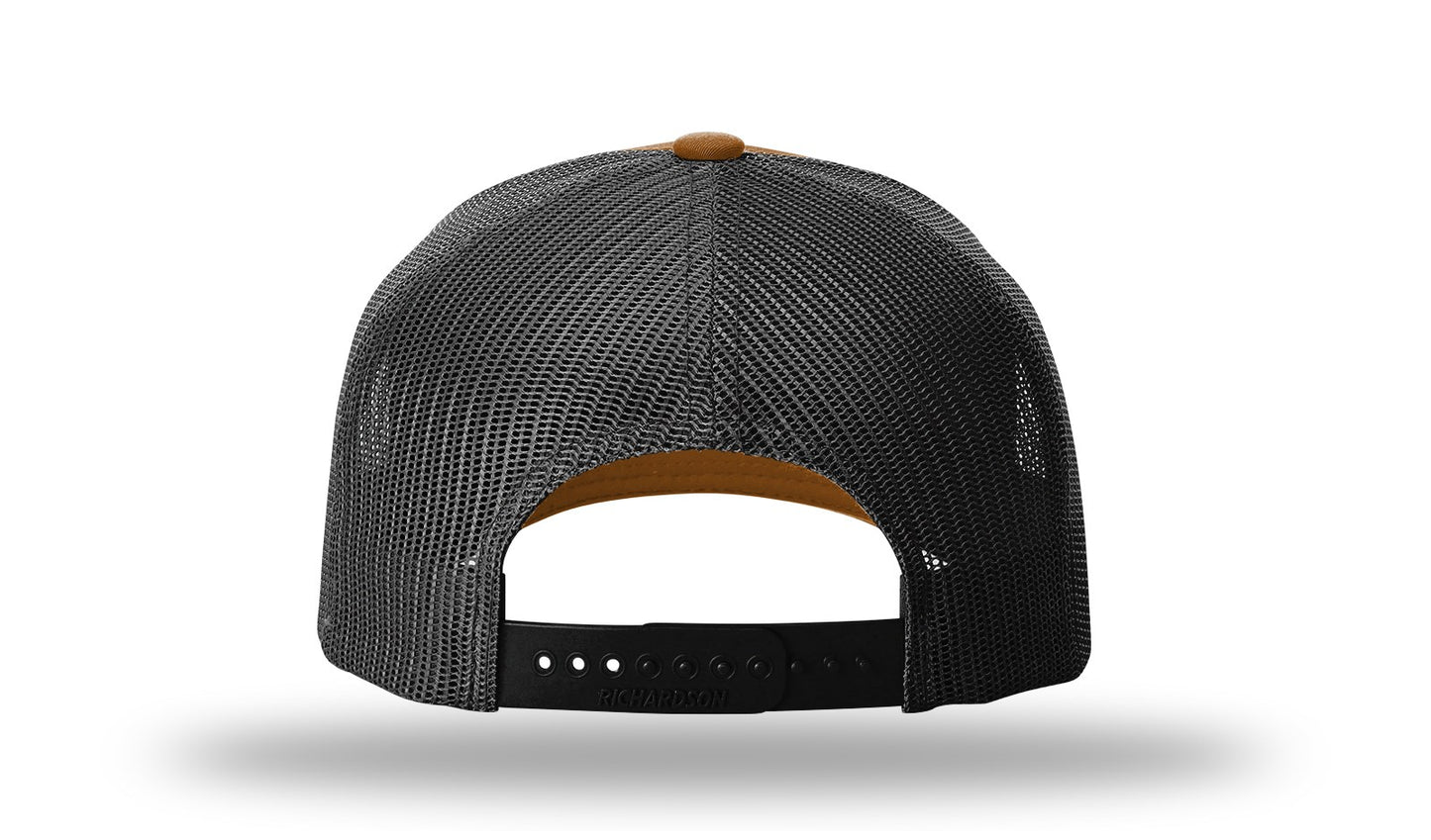 SSF Hat Brown with Black and Gold Patch Richardson 112 Trucker