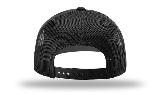 SSF Hat Black with Black and Silver Patch Richardson 112 Trucker