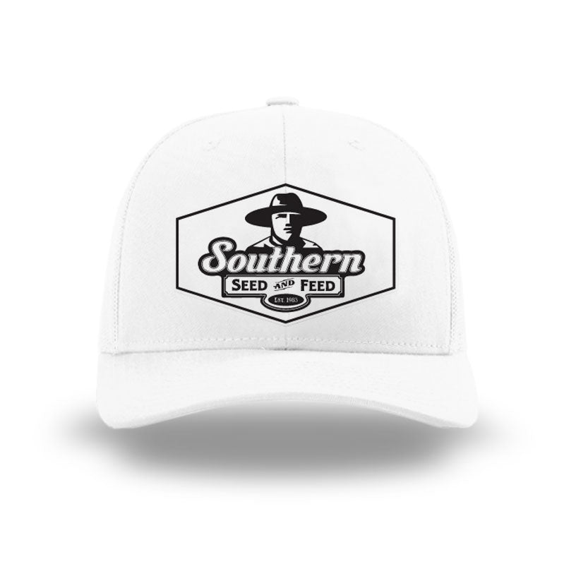 SSF Hat White with Black and Black and White Patch Richardson 112 Trucker