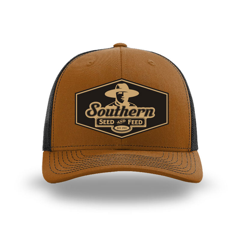 SSF Hat Brown with Black and Gold Patch Richardson 112 Trucker