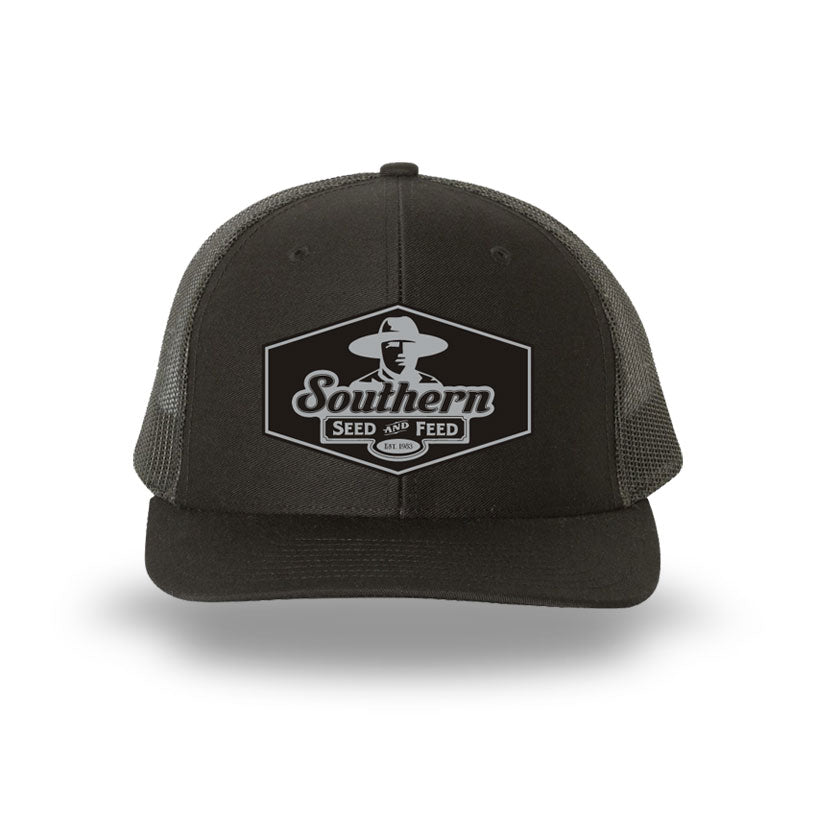 SSF Hat Black with Black and Silver Patch Richardson 112 Trucker