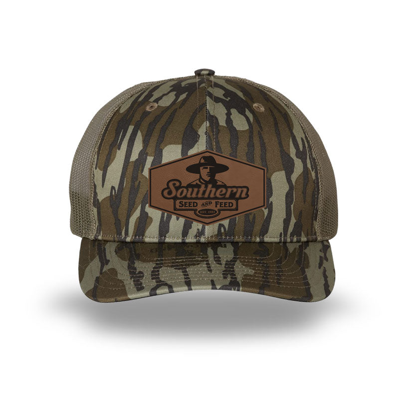 SSF Hat Camo with Gold and Brown Patch Richardson 112 Trucker