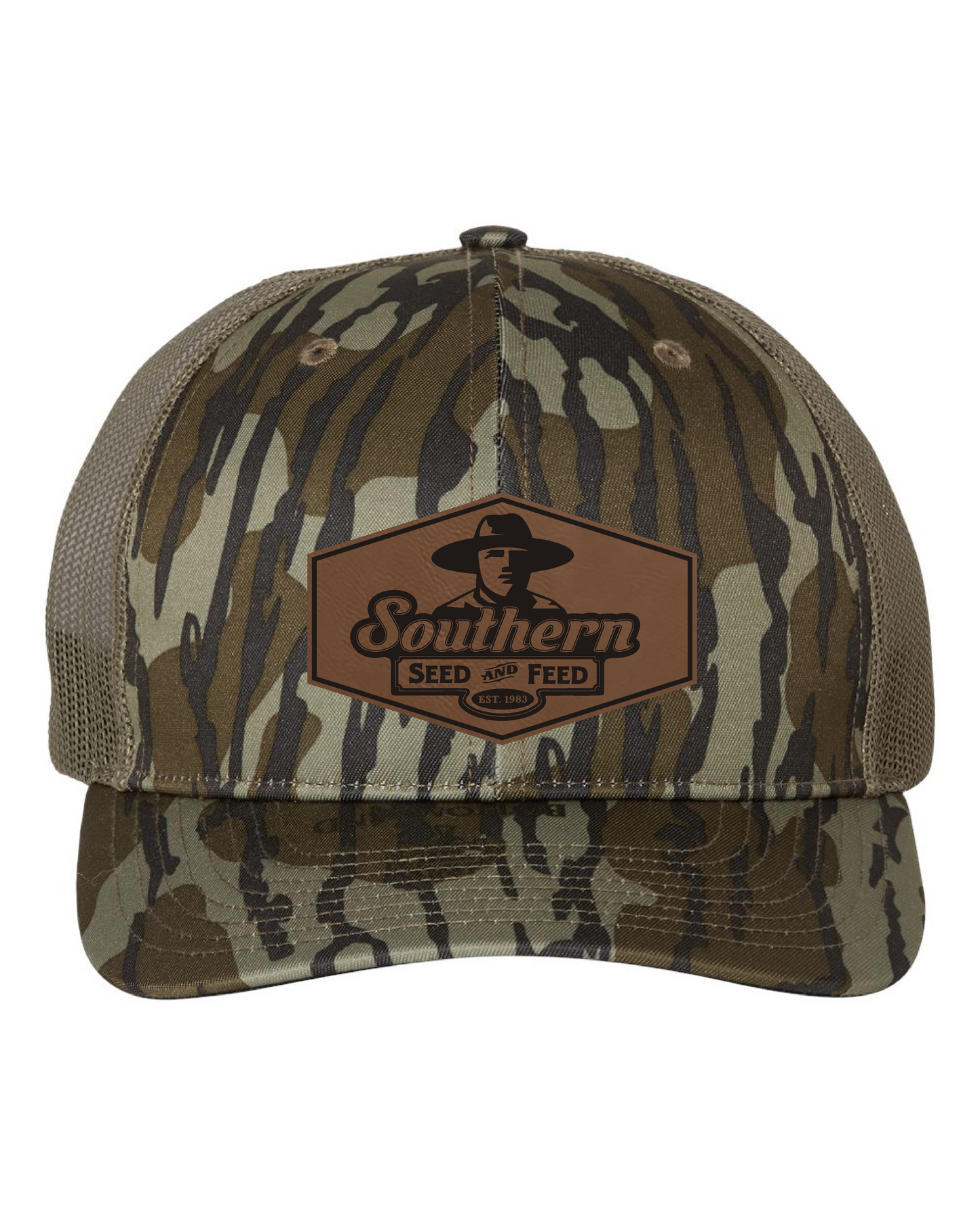 SSF Hat Camo with Gold and Brown Patch Richardson 112 Trucker